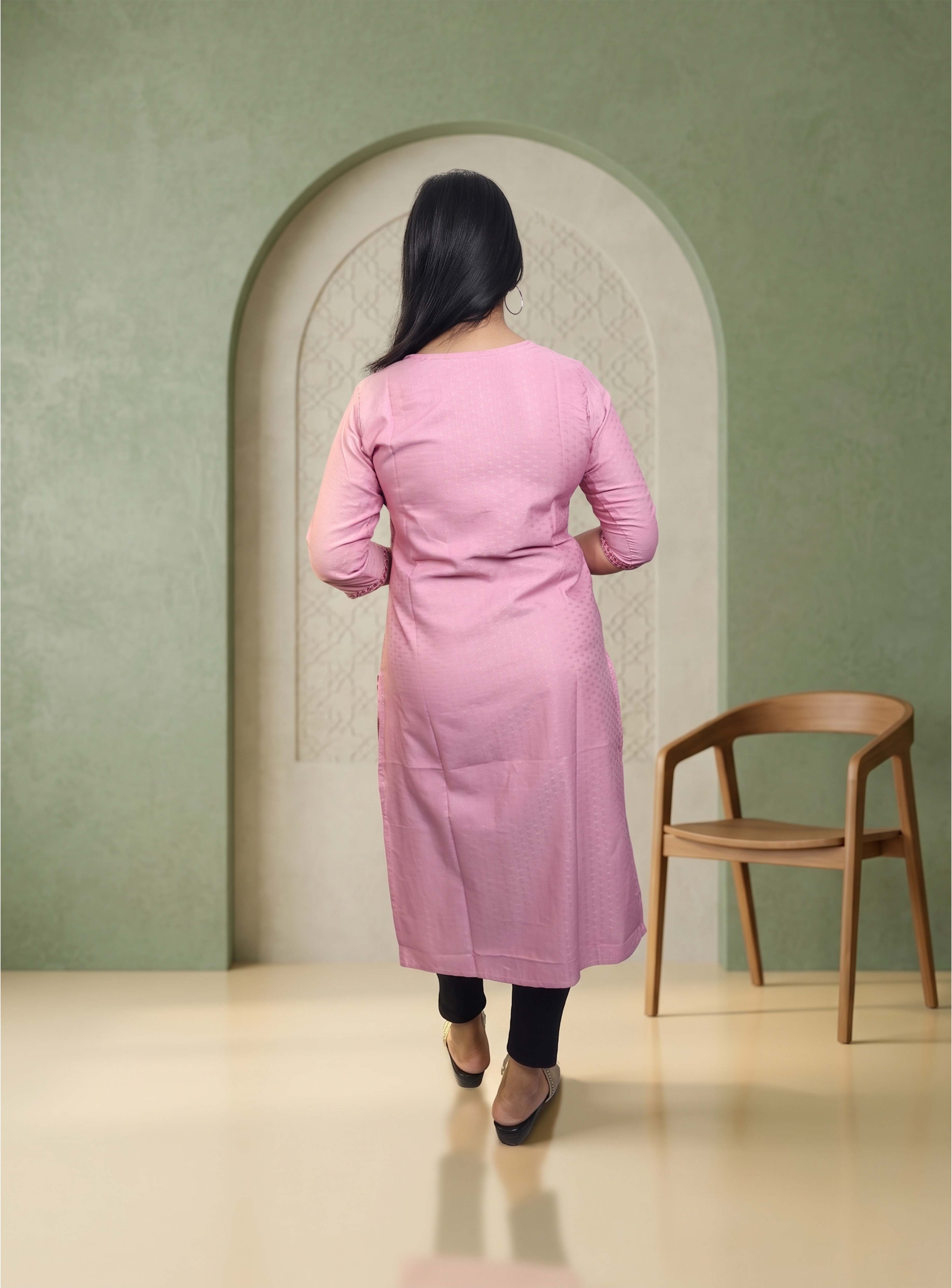 Pink cotton blend straight kurti