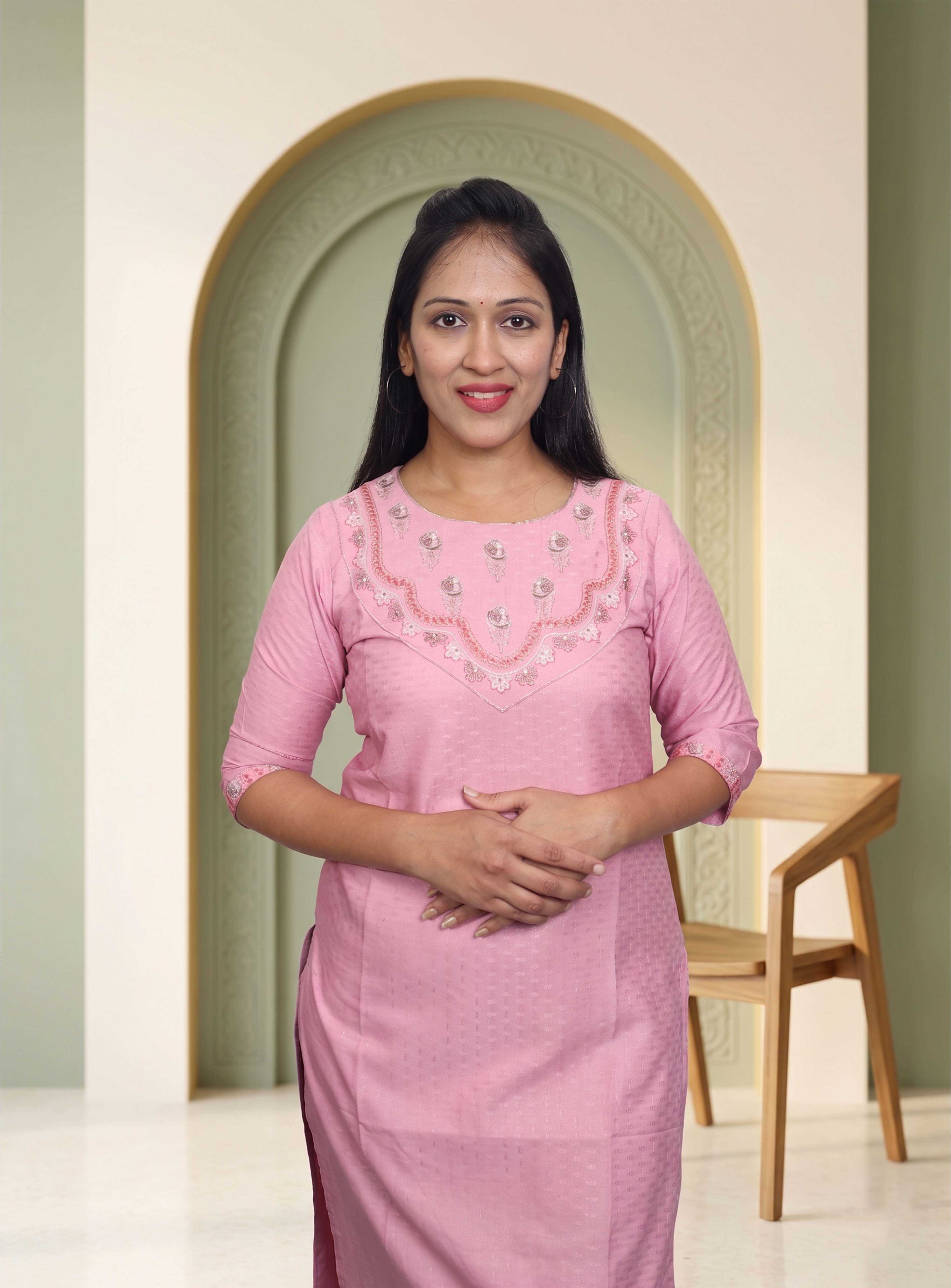 Pink cotton blend straight kurti